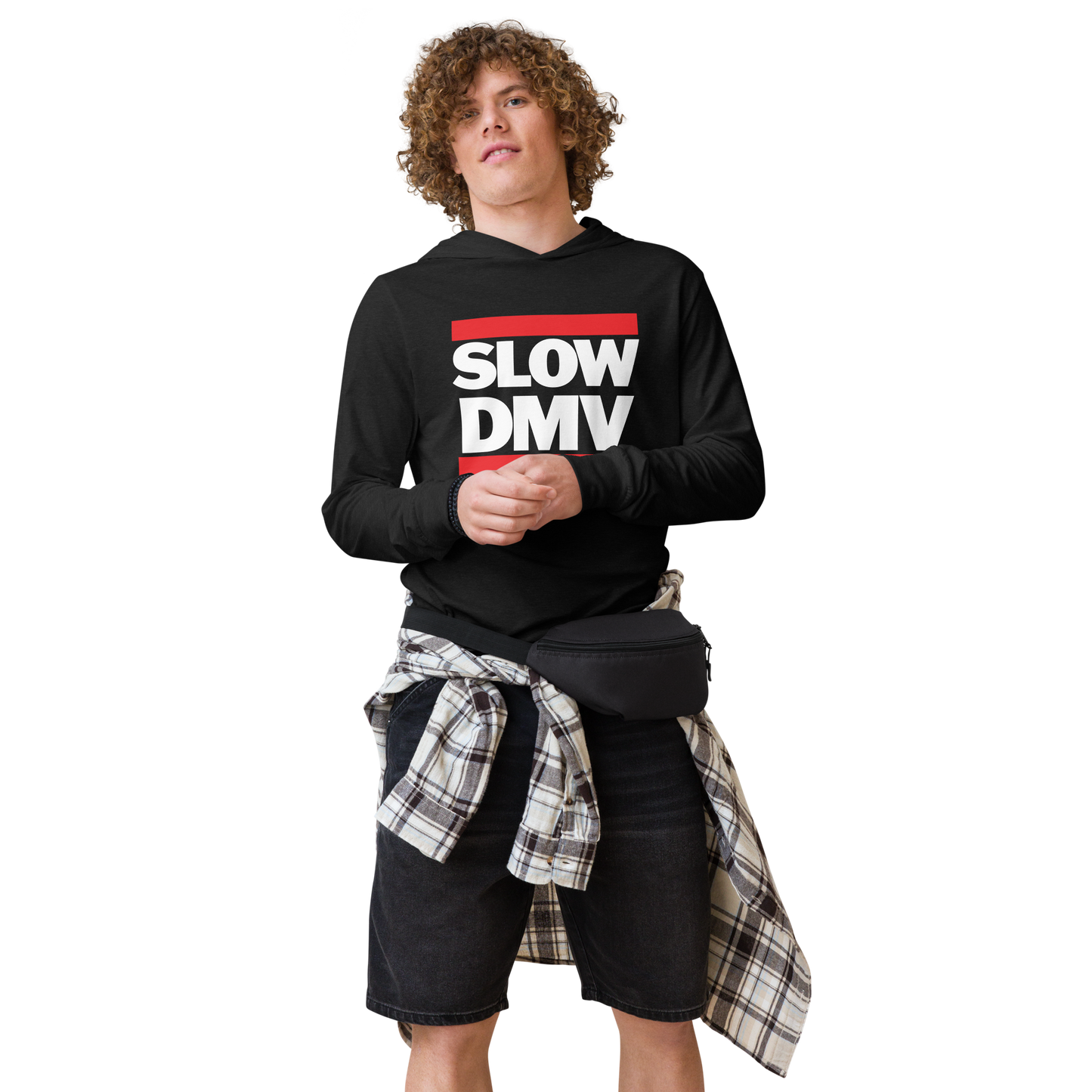 SLOW DMV Black Hooded long-sleeve Tee