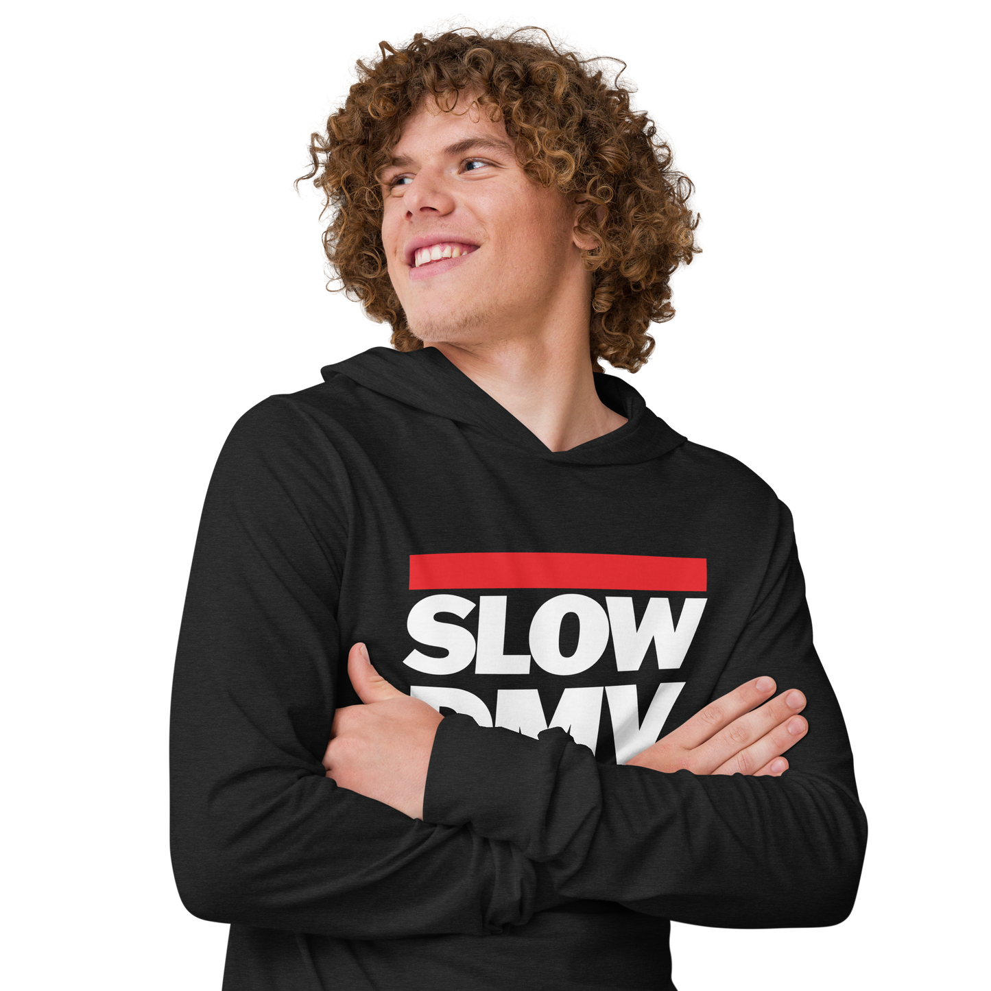 SLOW DMV Black Hooded long-sleeve Tee