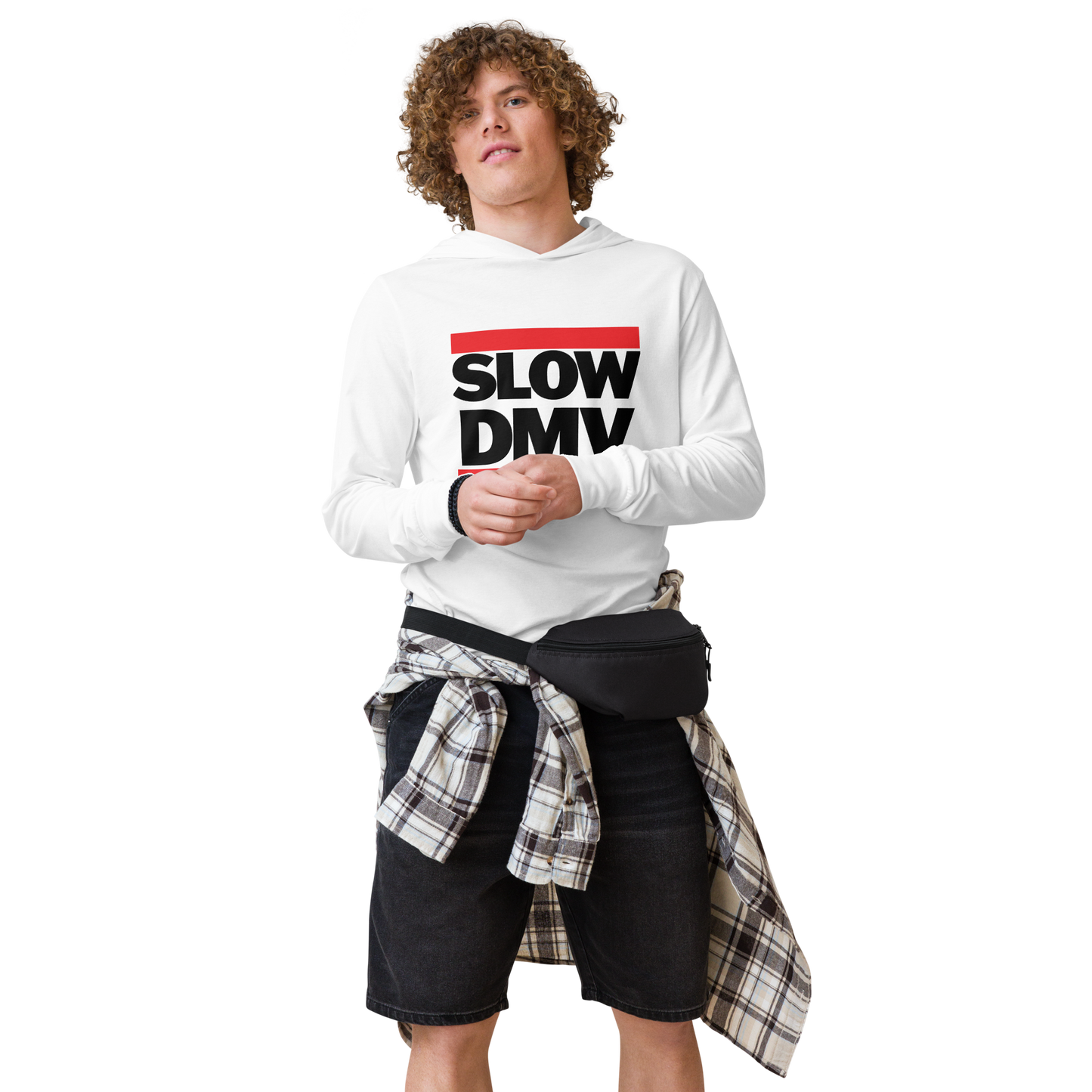 SLOW DMV White Hooded long-sleeve Tee